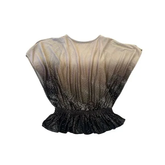 Dressbarn Women's Gold Ombre Glitter Blouse Size S Flutter Sleeve - Picture 5 of 6